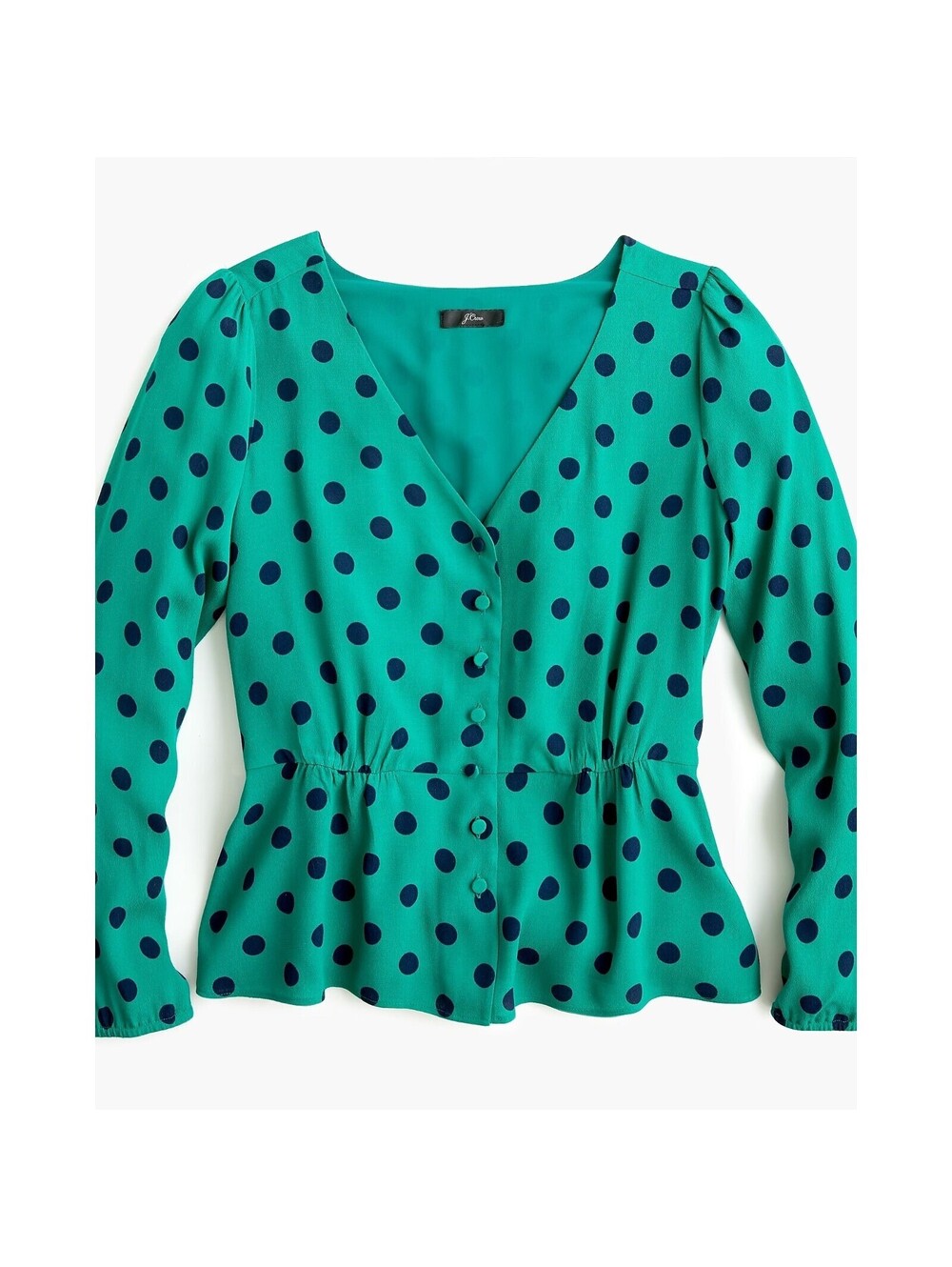 J. Crew Green Crepe Polka Dot Peplum Top 10